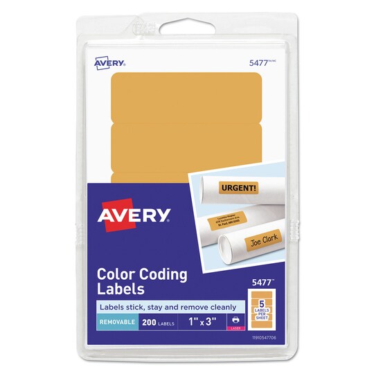 Avery 1 in. x 3 in. Printable Self-Adhesive Removable Color-Coding Labels - Neon Orange (5/Sheet, 40 Sheets/Pack)